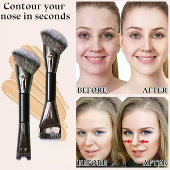 Pennello per trucco multifunzionale a doppia testa Pennello per fard in polvere Pennello per fondotinta Pennello per contorno ombretto per naso a forma di U Strumento di bellezza