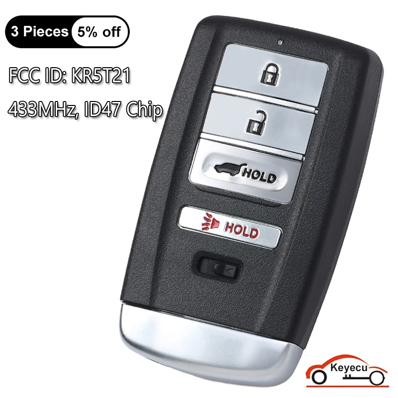 

KEYECU 4 Buttons 433.92MHz ID47 Chip for Acura RDX 2019 2020 2021 Smart Remote Control Car Key Fob FCC ID: KR5T21, 72147-TJB-A11