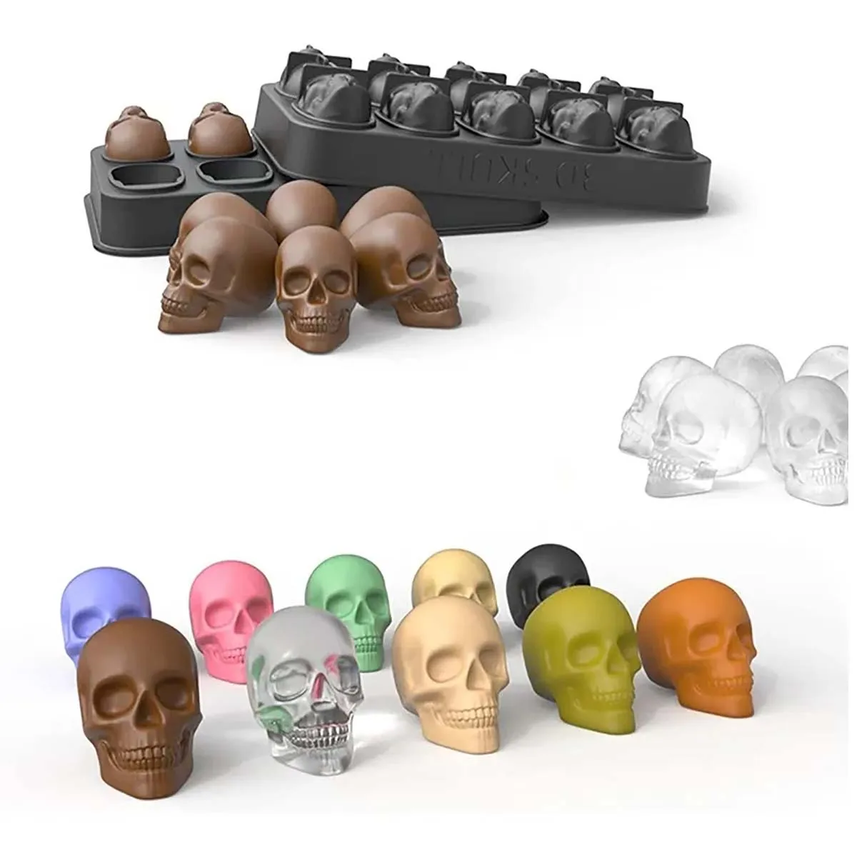 10 Cavity Skull Chocolate Silicone Molds 3D Halloween Skeleton Head Chocolate Candy Cake Decoration Ice Cube Tray