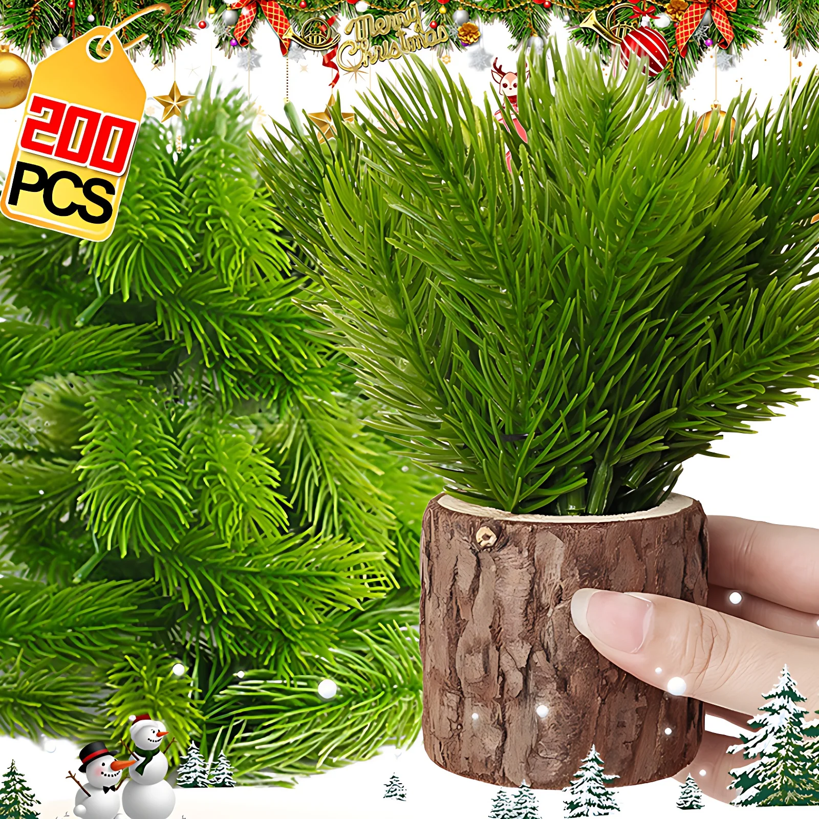 Description Picture 4 of item200/10Pcs Christmas Artificial Pine Needles Fake Pine Branches DIY Garland Green Leaves Plant Flowers Home Xmas Party Decoration