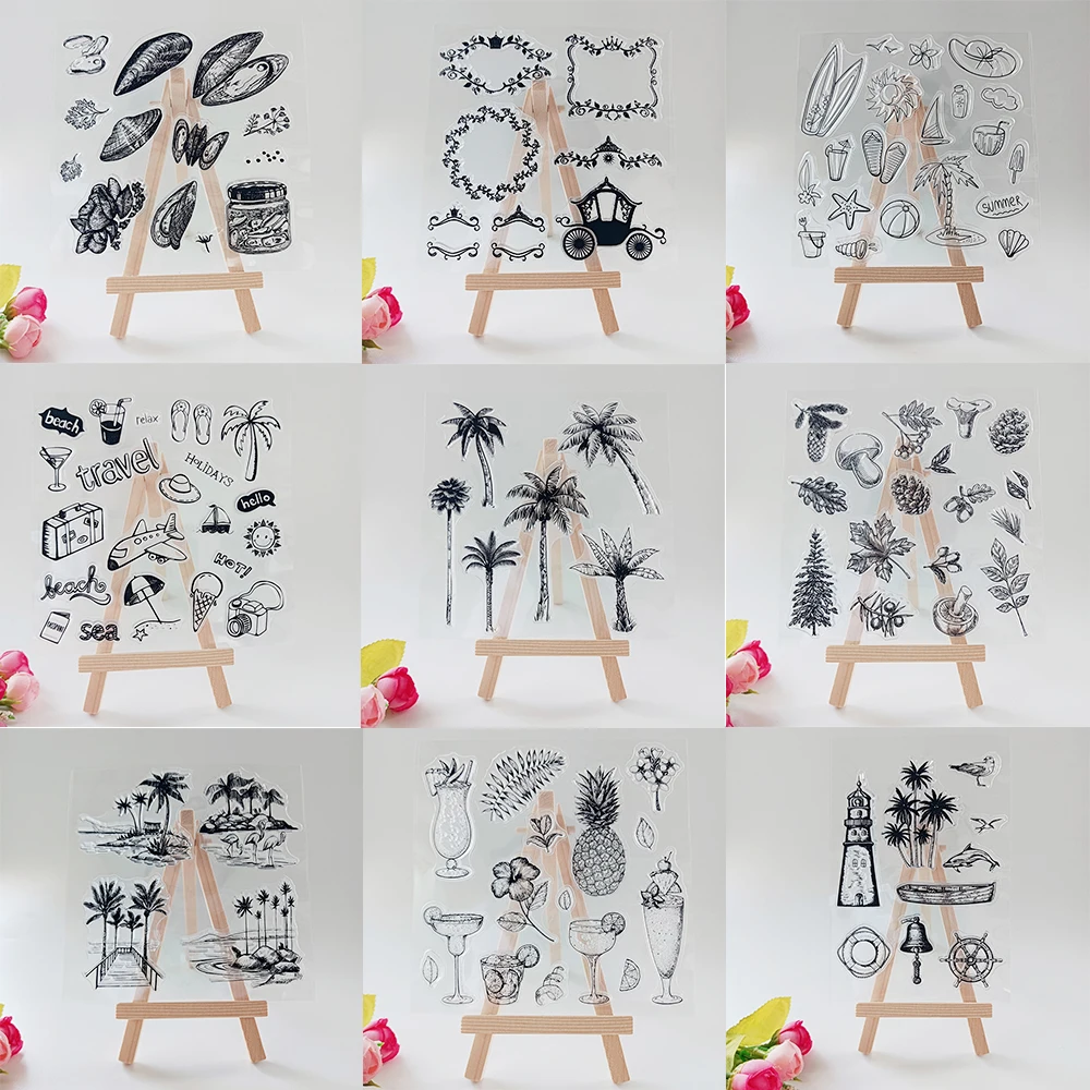 AZSG New Space Plants Waves Clear Stamps/Seal For DIY Scrapbooking Card Making Album Decorative Silicone Seal Craft