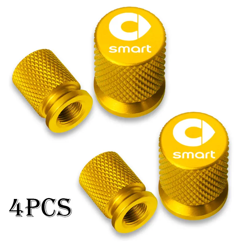 Smart Fortwo Forfour 용 4pcs 451 453 450 452 454 로드스터 쿠페 자동차 타이어 밸브 캡 알루미늄 타이어 휠 스템 커버 방진