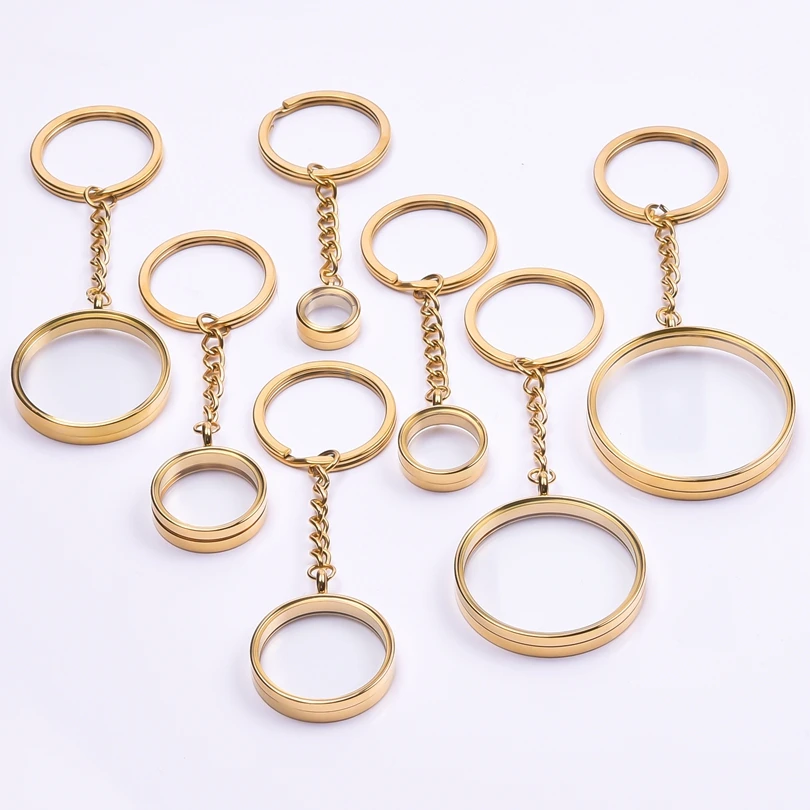 1Pc 20-40mm 라운드 유리 메모리 동전 홀더 로켓 펜던트 키 체인 스테인레스 스틸 생활 그림 Relicario 열쇠 고리 쥬얼리