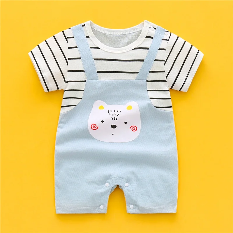 Newborn Baby Boy Cotton Cartoon Panda Strap One-piece Jumpsuit Romper Baby Girl Short-sleeved Printed Clothes 0-24M Cute Infant Baby Girls Romper Baby Rompers