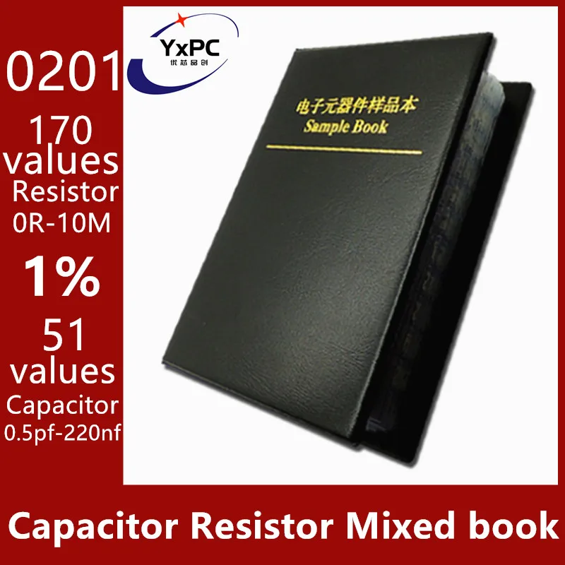 Capacitor Resistor Mixed book 0201 SMD (0Ω-10MΩ) Chip Resistor 1%+ (0.5pf-220nf) SMT Capacitor Assortment Kit Pack Sample Book