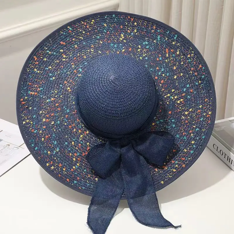 Chapeau De Plage Coloré à Grand Bord Pour Femme, Chapeau De Paille, Nœud Rpm, Vacances, Voyage, Soleil, 138