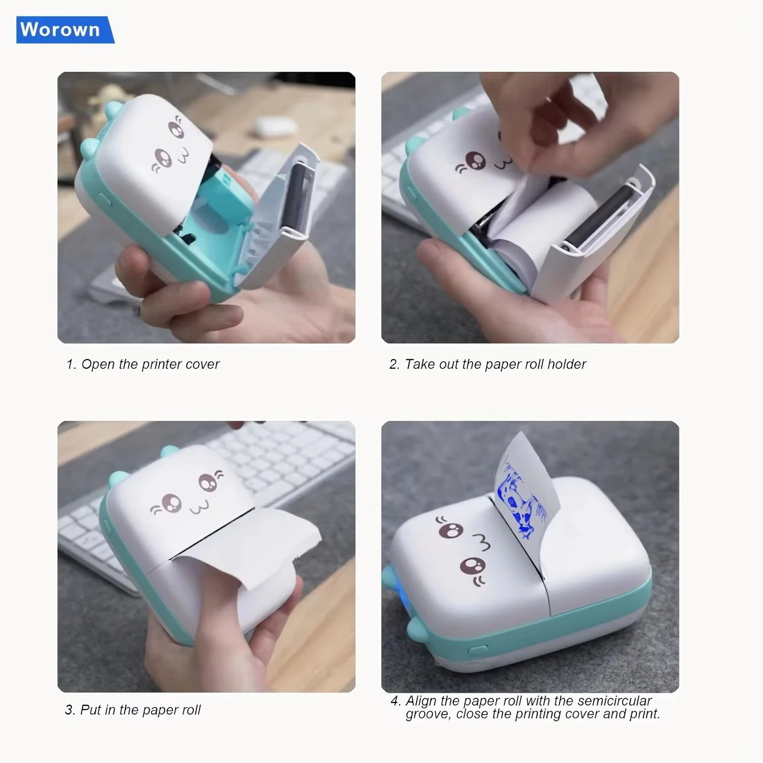 6롤 블루 PVC 스티커 용지 - 미니 프린터, 메모/업무/사진/메모용 방수 자가 접착 잉크리스 라벨