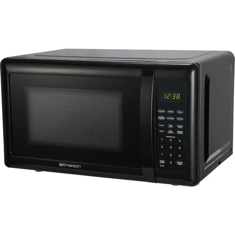 Compact countertop microwave with LED display, 700W, 10 power levels, 6 auto menus, glass turntable and child safety lock 2