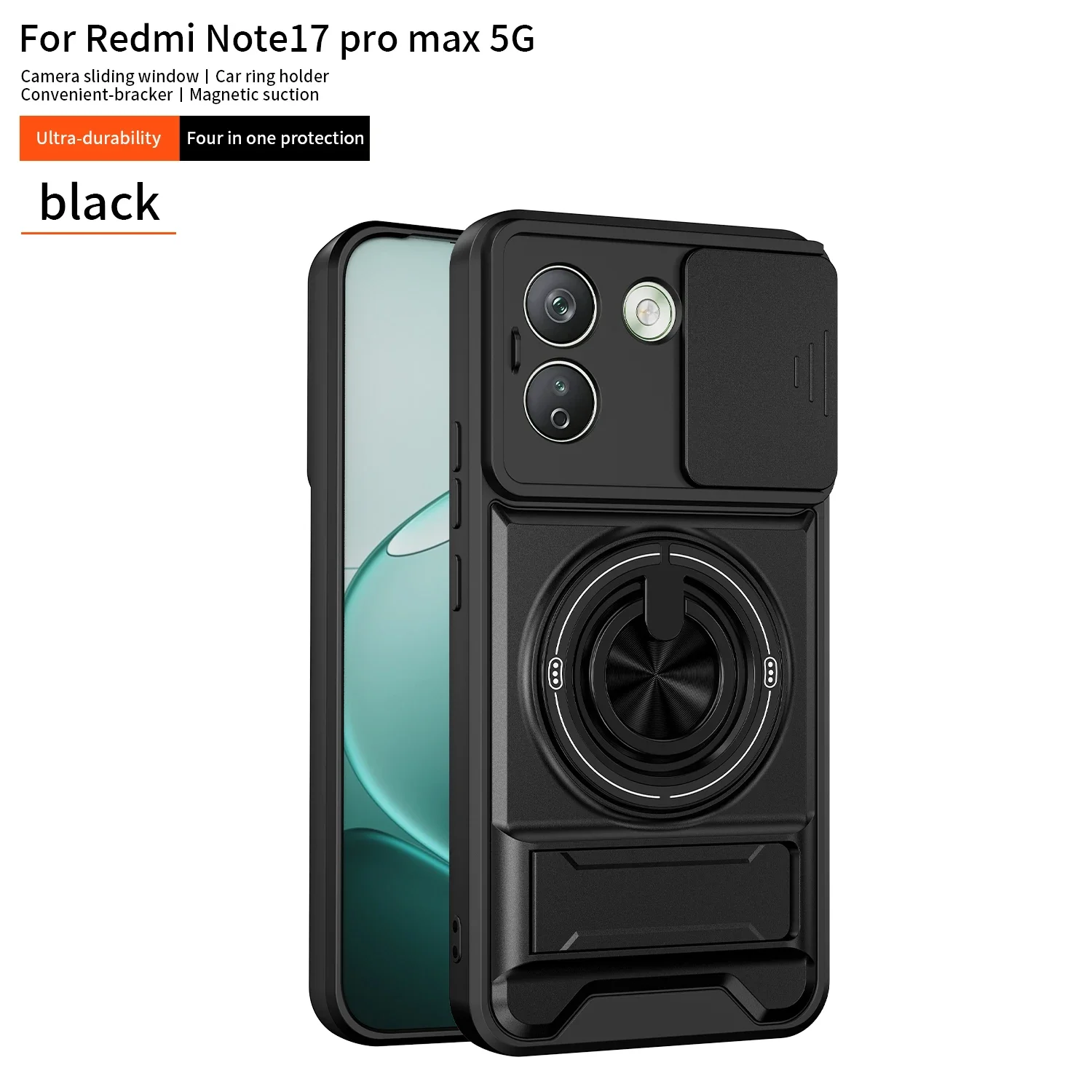 Magnetic Stand Shockproof Armor Phone Case with Slide Camera Protector and Kickstand