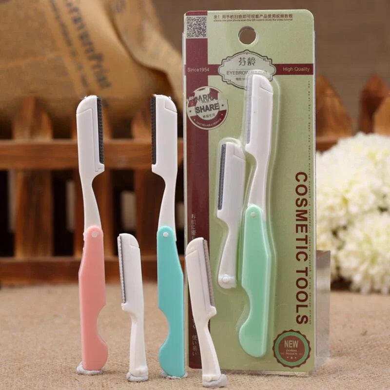 Foldable Portable Eyebrow Trimmer Safe Sharp Threading Stainless Steel Knife Hair Revomal Scraper Makeup Tool