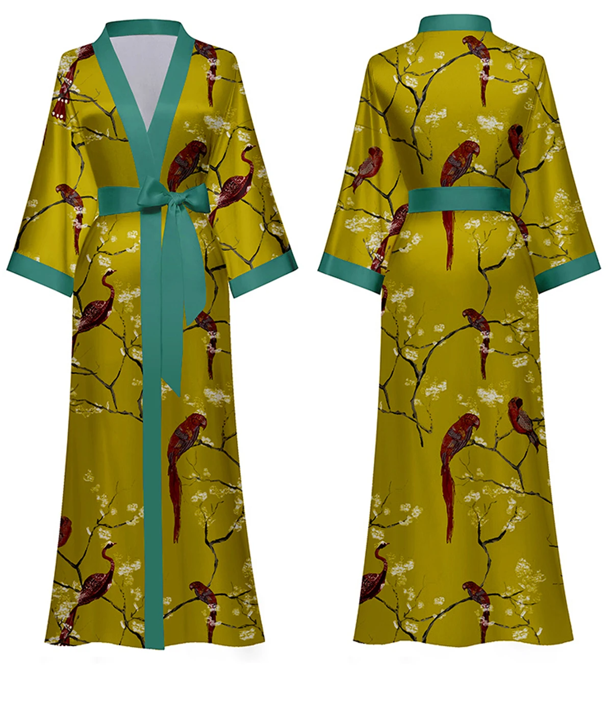 Daiwor Kout Silk Satin Robe for Women Long Japanese Kimono Robe Lightweight Soft Bathrobe Summer Luxury Dressing Gown