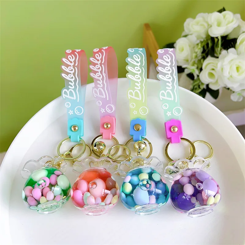 Bonbon farbe Glücks tasche Flasche Schlüssel ring Flüssigkeit schwimmende  farbige Bohnen Schlüssel anhänger Charm Bag Anhänger Auto Acryl Schlüssel  ring für Paar - AliExpress