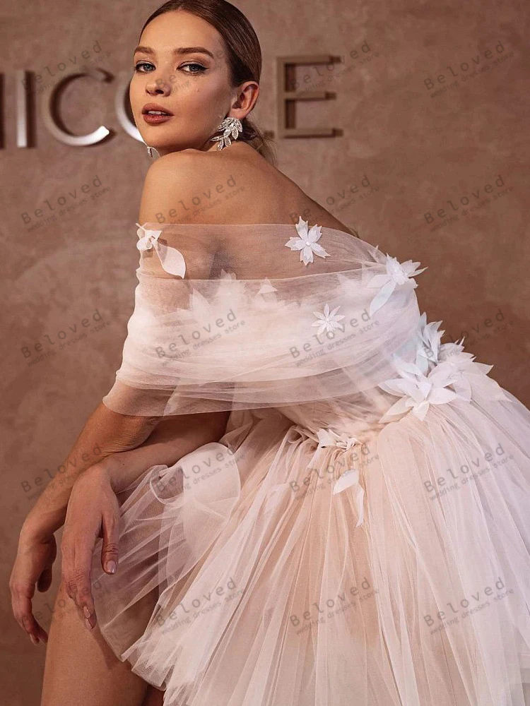 Graceful Wedding Dresses Tulle Tiered Bridal Gowns Mini Skirt Off Shoulder Backless Cocktail Vestidos De Novia 2025 Customized 4
