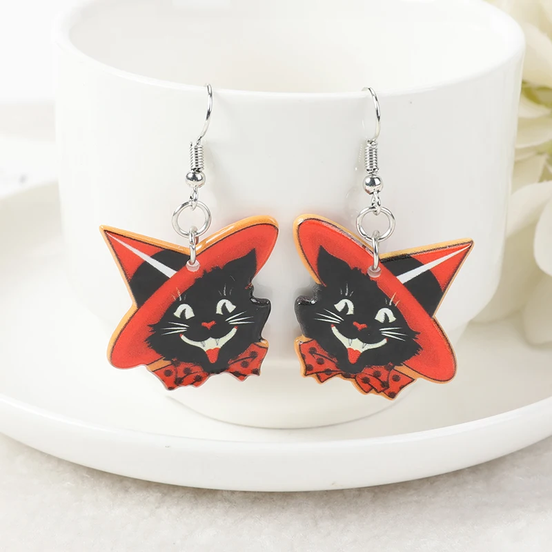 Porte-clés Acrylique Halloween Chat Noir - Design Citrouille Et Chapeau De Sorcière, Cadeau Fan De Chats Ou Fille