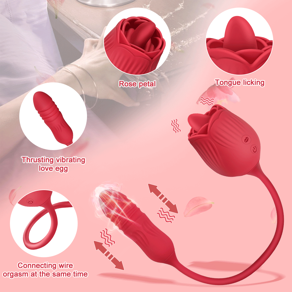 Trứng Rung Hoa Hồng 2 Đầu Đa Năng - Rung Thụt & Liếm Mới