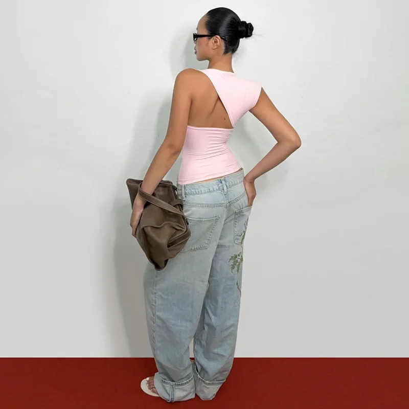 New 2026 Summer Fashion Irregular Neckline Sleeveless Slim-fit Vest Solid Color Elegant Versatile Casual Women's Short Top