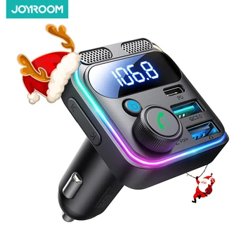 JOYROOM 차량용 블루투스 5.3 FM 송신기, 48W PD & QC3.0 차량용 충전기 어댑터, 블루투스 및 U 디스크, 듀얼 마이크, 핸즈프리 통화