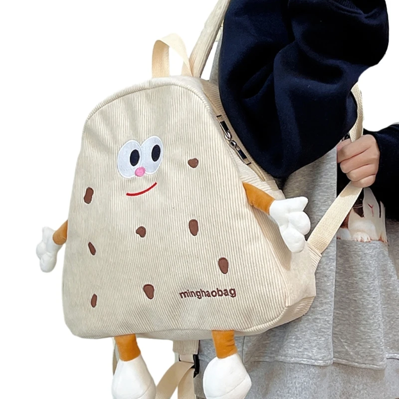 

Fashionable Corduroy Cookie Backpack Cartoon Bag Lovely Cookie Shaped Backpack Schoolbag Gift for Women & Students