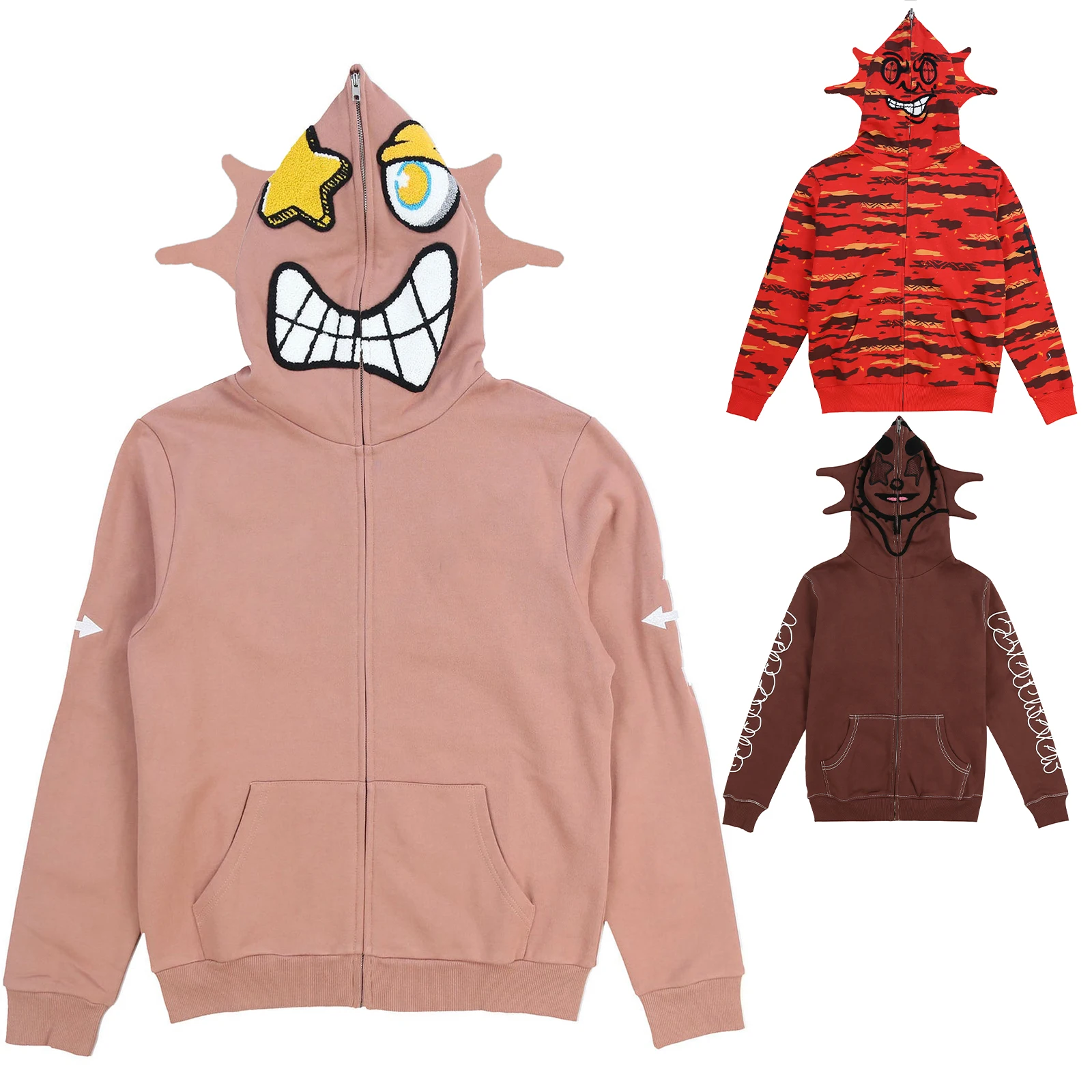 

Combhasaki Women Y2K Retro Cute Full Zip Hoodies Print Long Sleeve Aesthetic Sweatshirt Jacket with Pocket for Fall Streetwear