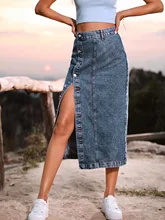 

2021 Summer Casual Blue Denim Skirt Streetwear Irregular Split Women Long Skirts Pants Women Fashion High-waist Denim Long Skirt