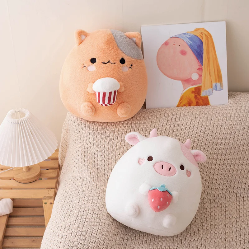 32cm Cute Chubby Cow Cat Pillow Plush Toys Stuffed Soft Plushie Animal Sofa  Back Cushion Sleep Pillow Toys for Kids Girls Gift