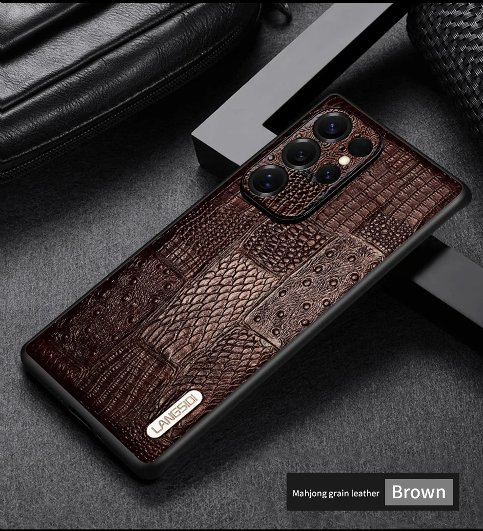 LANGSIDI Genuine Leather Retro Phone Case For Samsung Galaxy S 25 S25 S23 S24 Ultra S24 Plus S25Plus S25Ultra Luxury Back Cover S7550dff9d8f64191ad92025bc7629c534