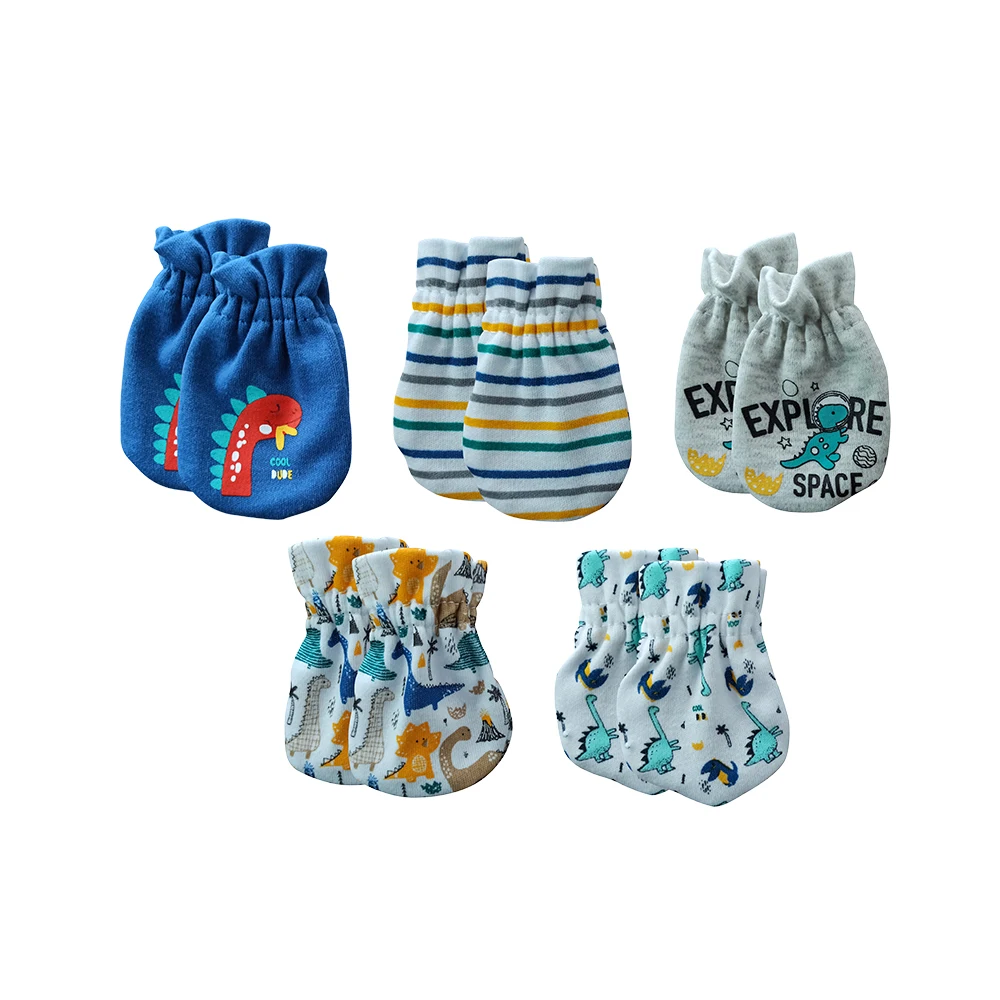 Kiddiezoom 5 Pcs/Lot Newborn Gloves 100%Cotton Cute Breathable Mittens Baby Accessories 0-6M 6