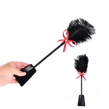 New Arrival Feather Tickled Whip Eroti Fetish Leather Spanking Paddle Play Flogger Sex Toys 2