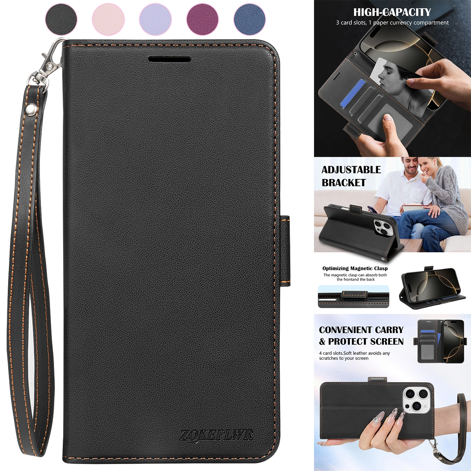 Leather Magnetic Flip Wallet Case with Card Slots and Shockproof Design