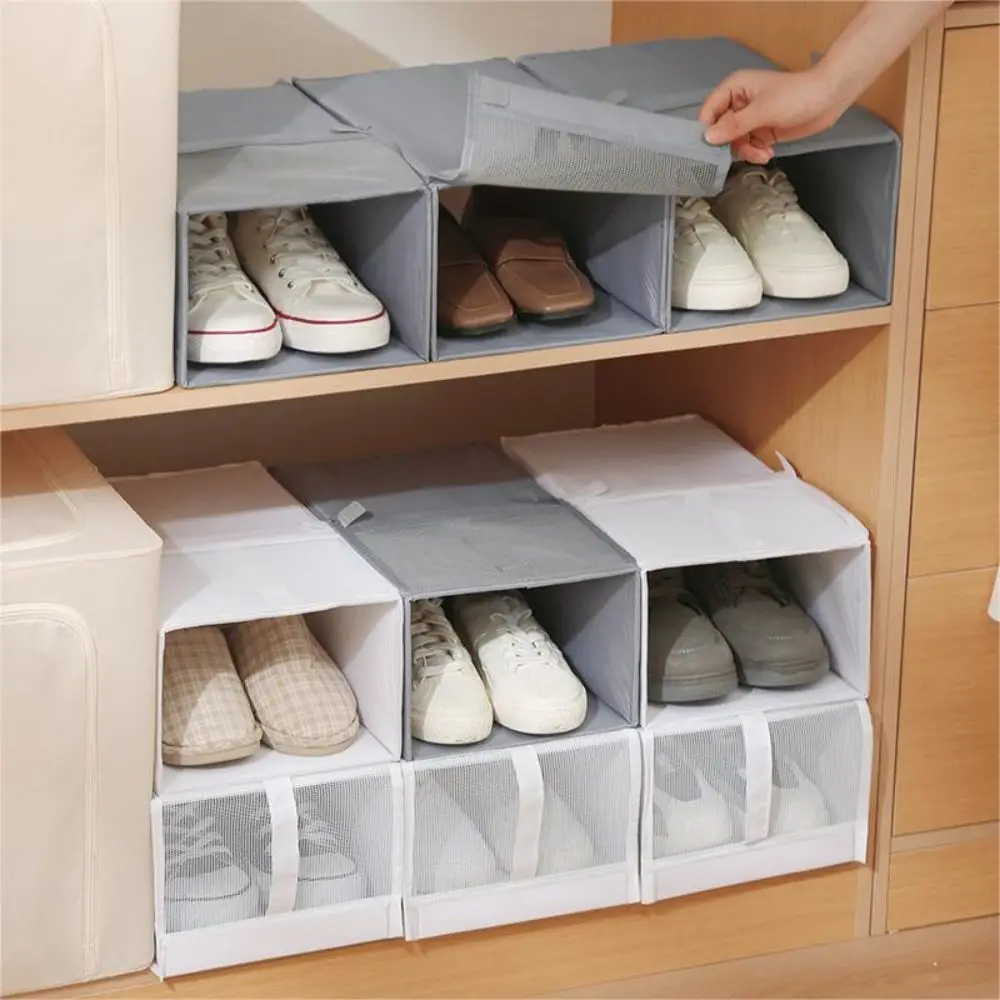 KMDZDZGS Boîte à Chaussures Pliable Avec Couvercle Et Fenêtre De Visualisation - Boîte De Rangement Pliable - 10 Compartiments - En Tissu Oxford - Étanche à La Poussière - 3 Poignées De Transport