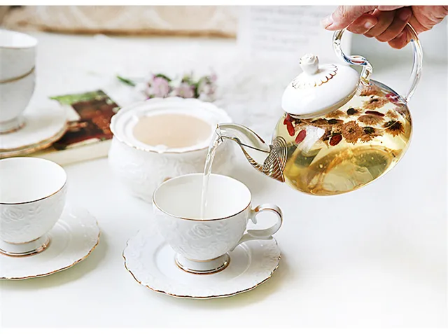 Théière en céramique avec passoire, théière et tasse en porcelaine  britannique vintage, verre chauffant pour bougies, tasses à café pour le  ménage - AliExpress