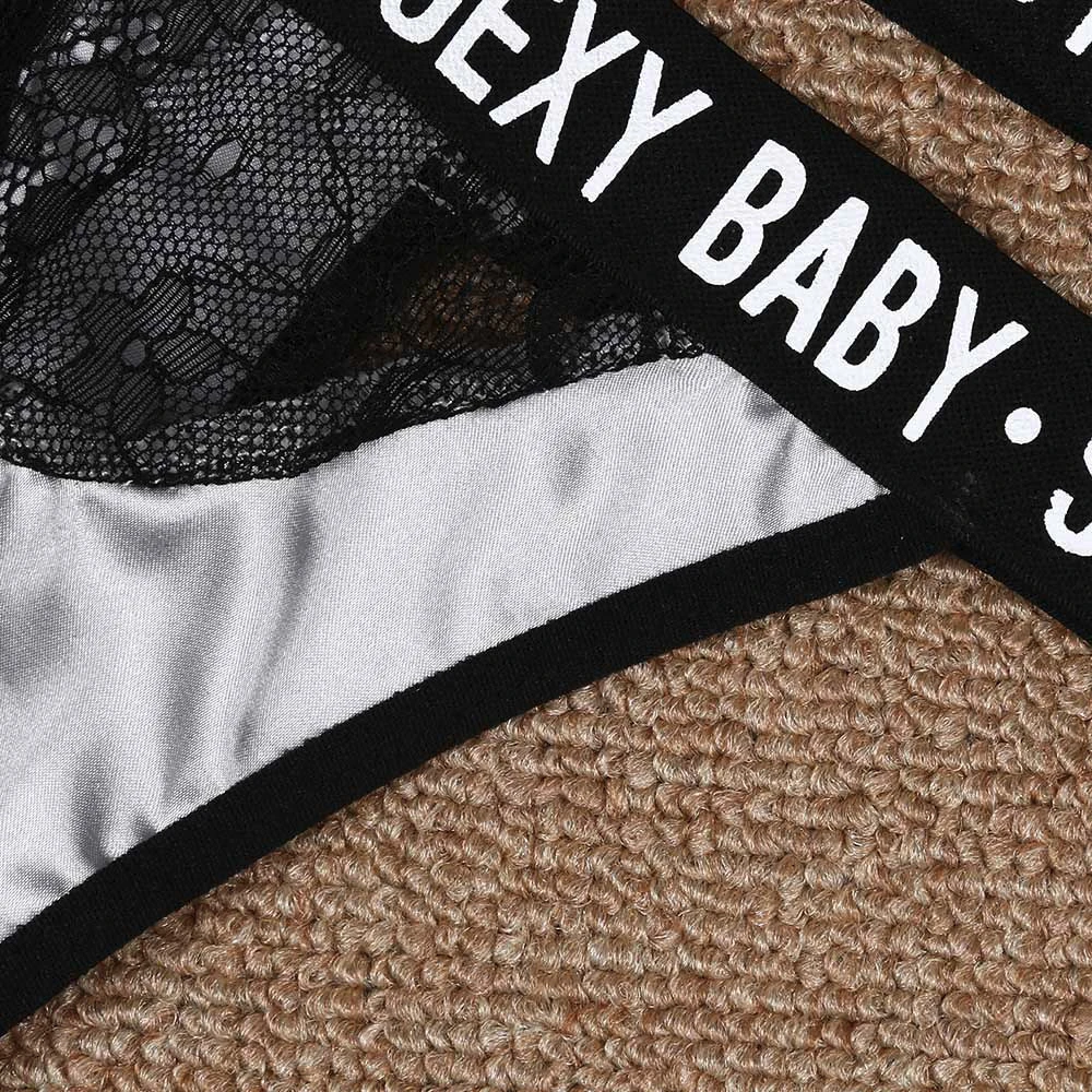 Intimate sensual Lingerie Woman Letter Printed Thongs Bikini Underwear Set Women Lace Hollow Out Brief Panties Push Up Bra Sets bra and underwear set
