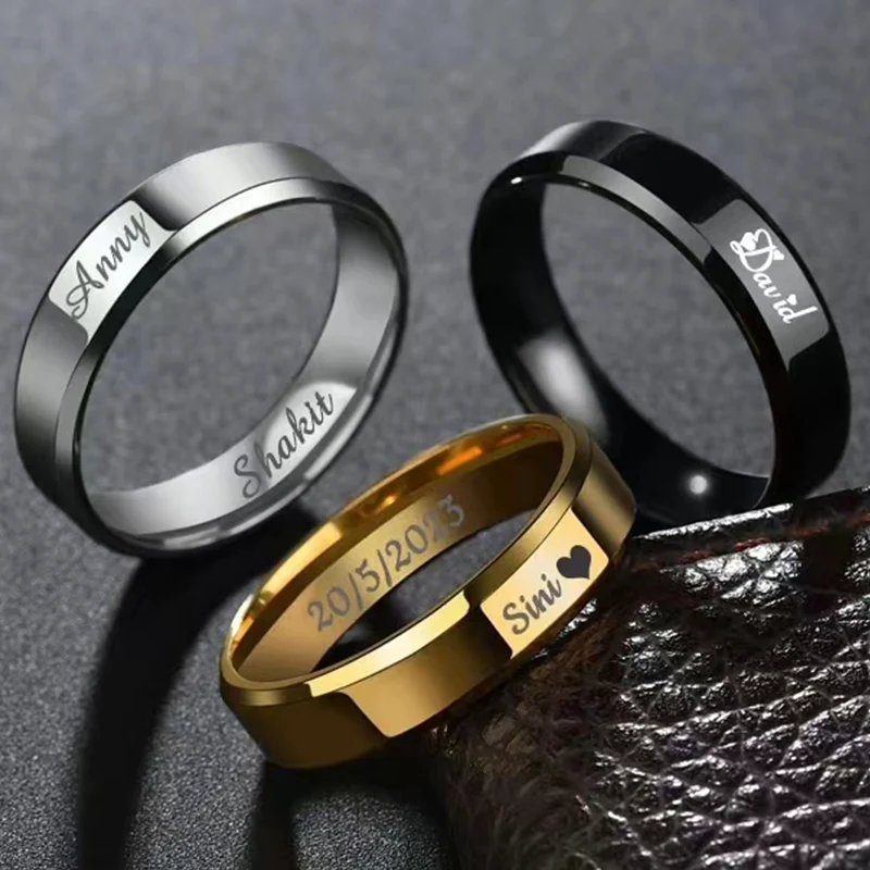 

Женские кольца из нержавеющей стали с гравировкой имени 4 мм/6 мм Гладкие персонализированные обручальные свадебные ювелирные изделия парные подарки для влюбленных