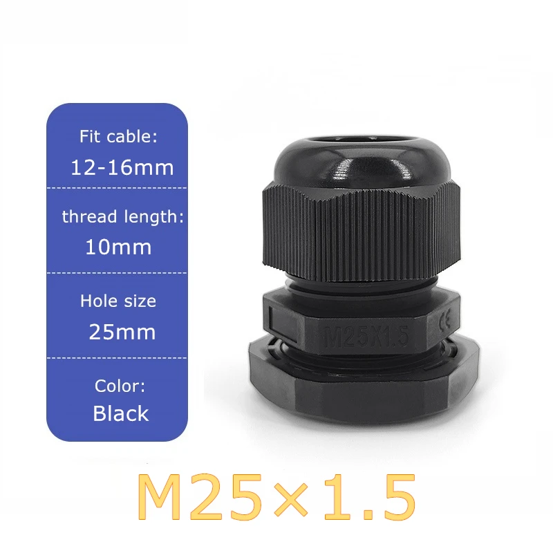 Wall Cable Glands White/Black 12-16mm M25 Plastic Model IP68 Passes Waterproof Wires Connector Good Sealing ping