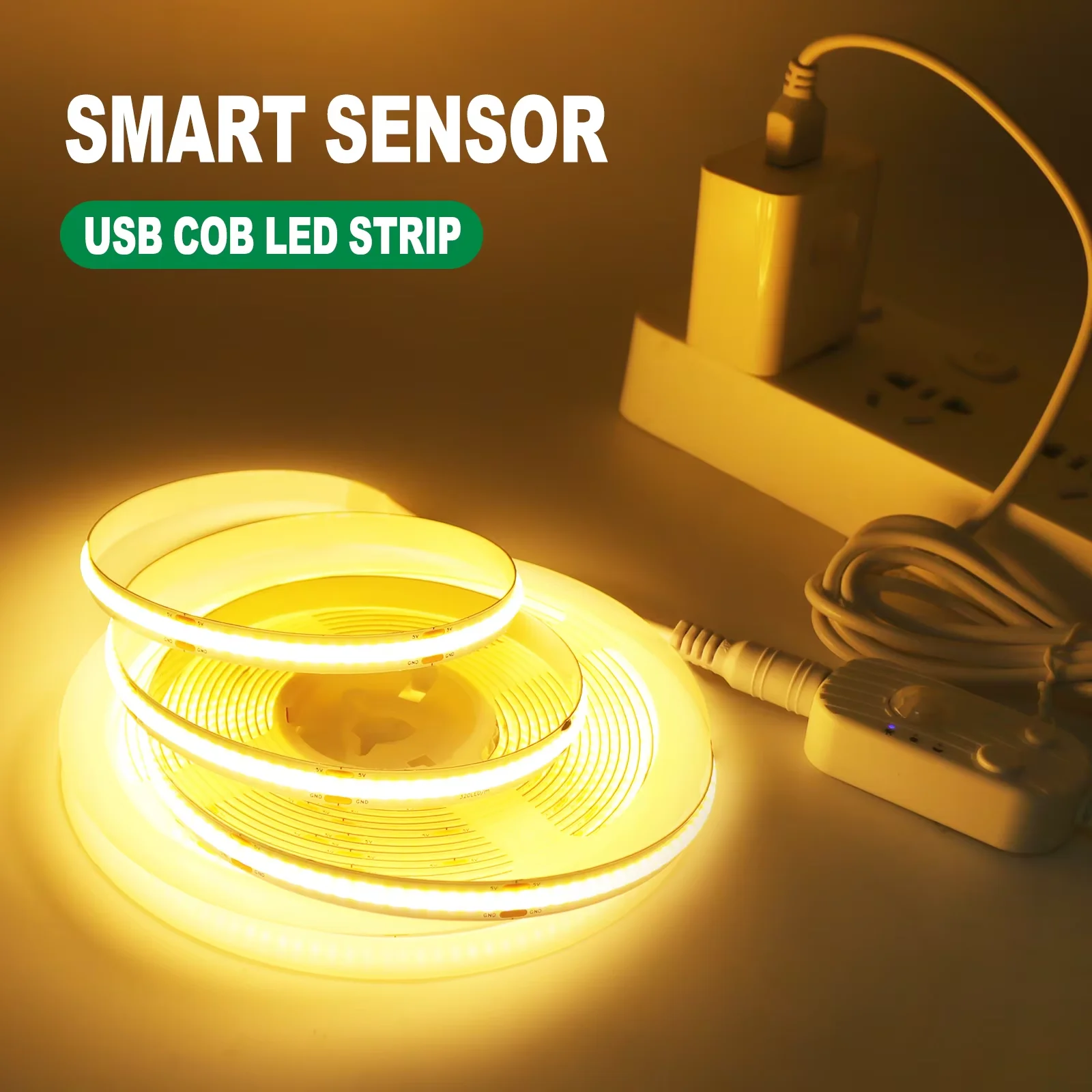 8 مللي متر COB LED قطاع 5 فولت مع محس حركة USB/بطا...