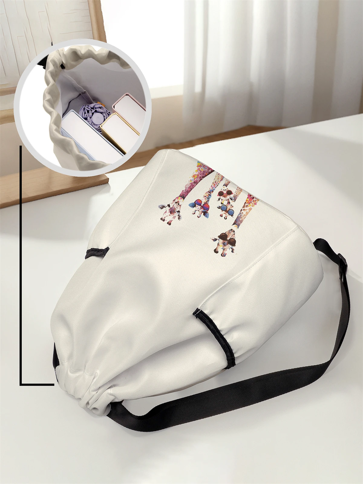 Giraffe Pattern Printed Drawstring Backpack - Large Capacity Durable Fitness Bag, Sports Beach Backpack