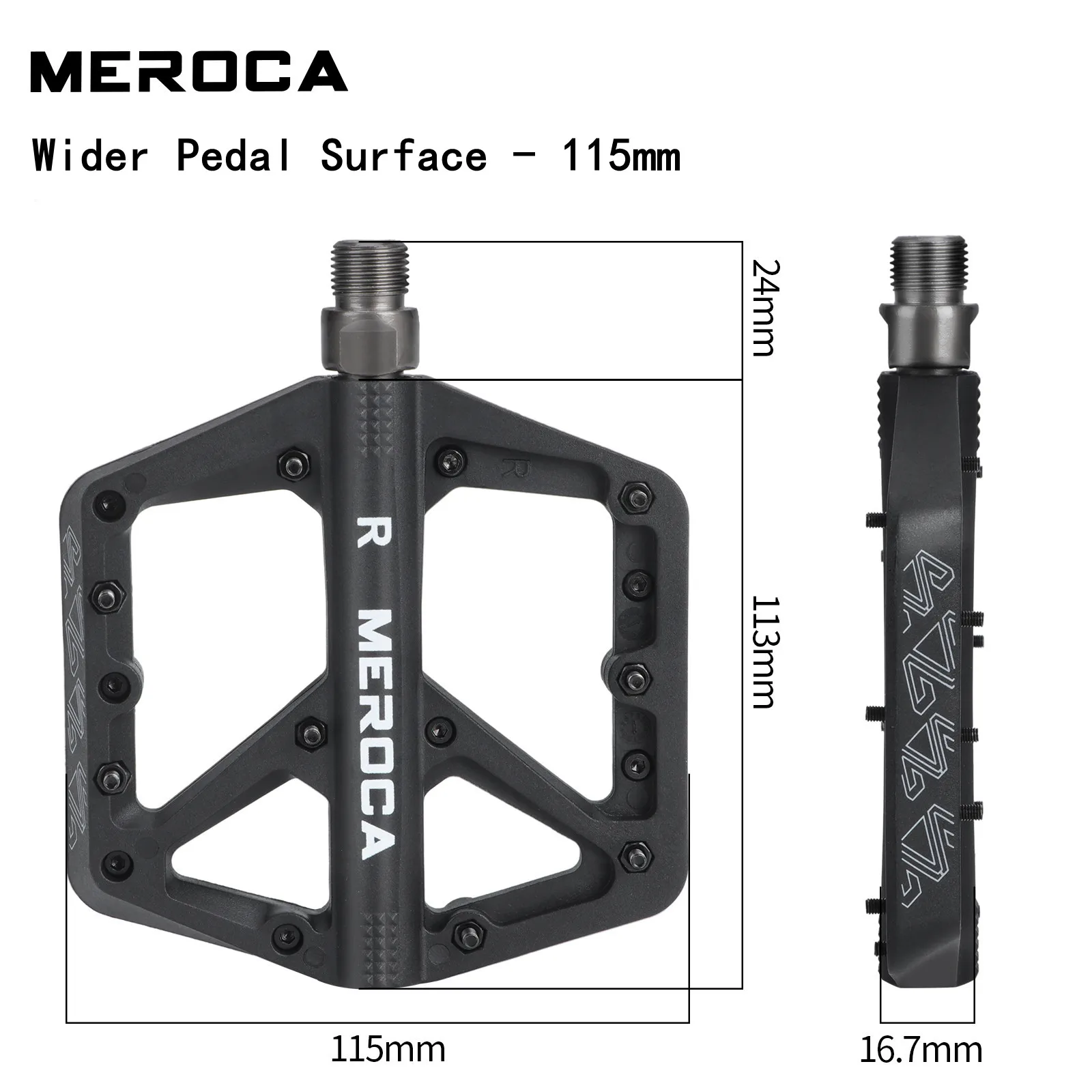 MEROCA Bicycle Pedals Anti-Slip High Strength Nylon Pedal Widened Large Tread Smooth Bearing Durable Design for Mountain Bike