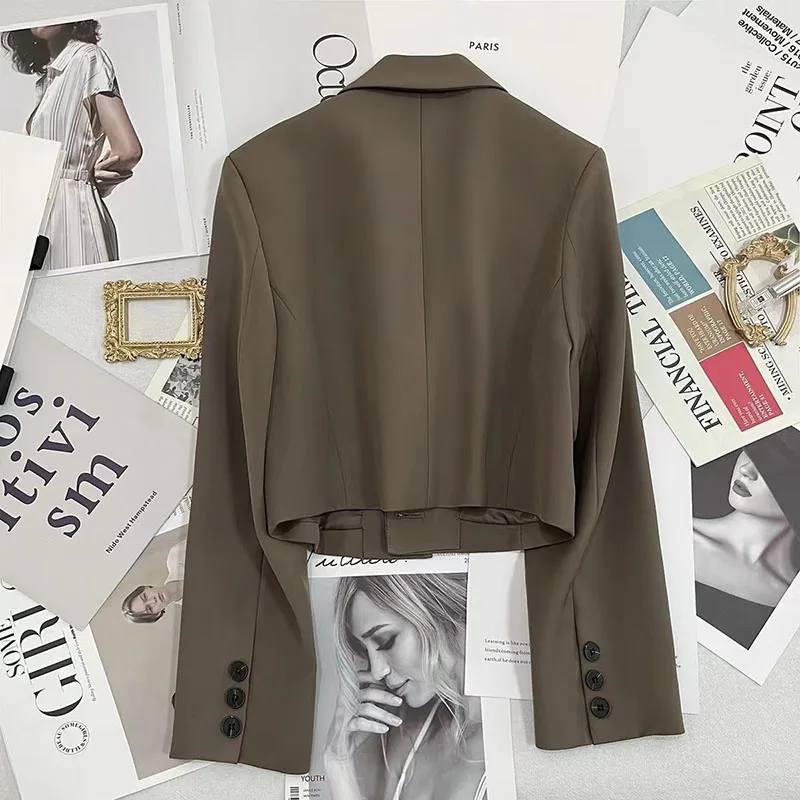 Xpqbb Black Cropped Blazers Woman Trend 2024 New All-match Notched Collar Crop Jacket Women Korean Chic Single Button Suit Coat 6