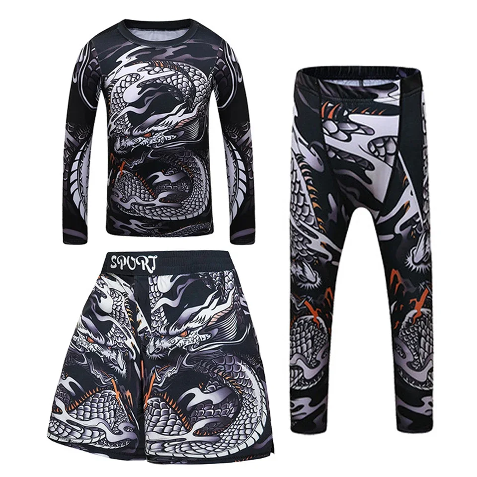 Sports Apparel Snake Kids jiu jitsu MMA T-shirt+Pant Bjj Rashguard KickBoxing Set Boy Children Muay Thai Shorts MMA Clothing Compression Tights