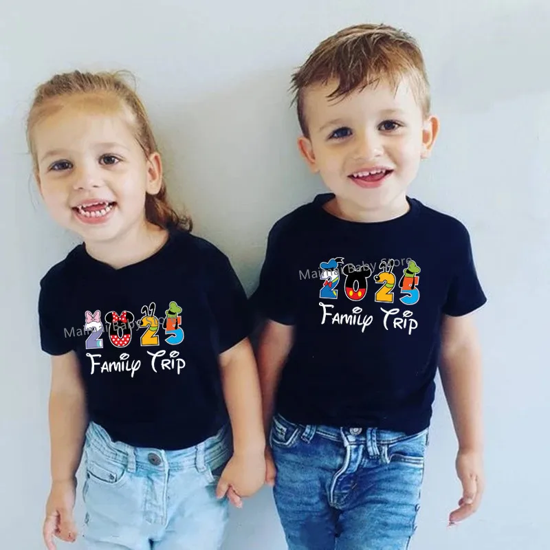 2025 Family Trip Shirts Funny Mickey Minnie Family Matching Outfits Look First Disneyland Trip Dad Mom Kids Tshirt Baby Clothes 2