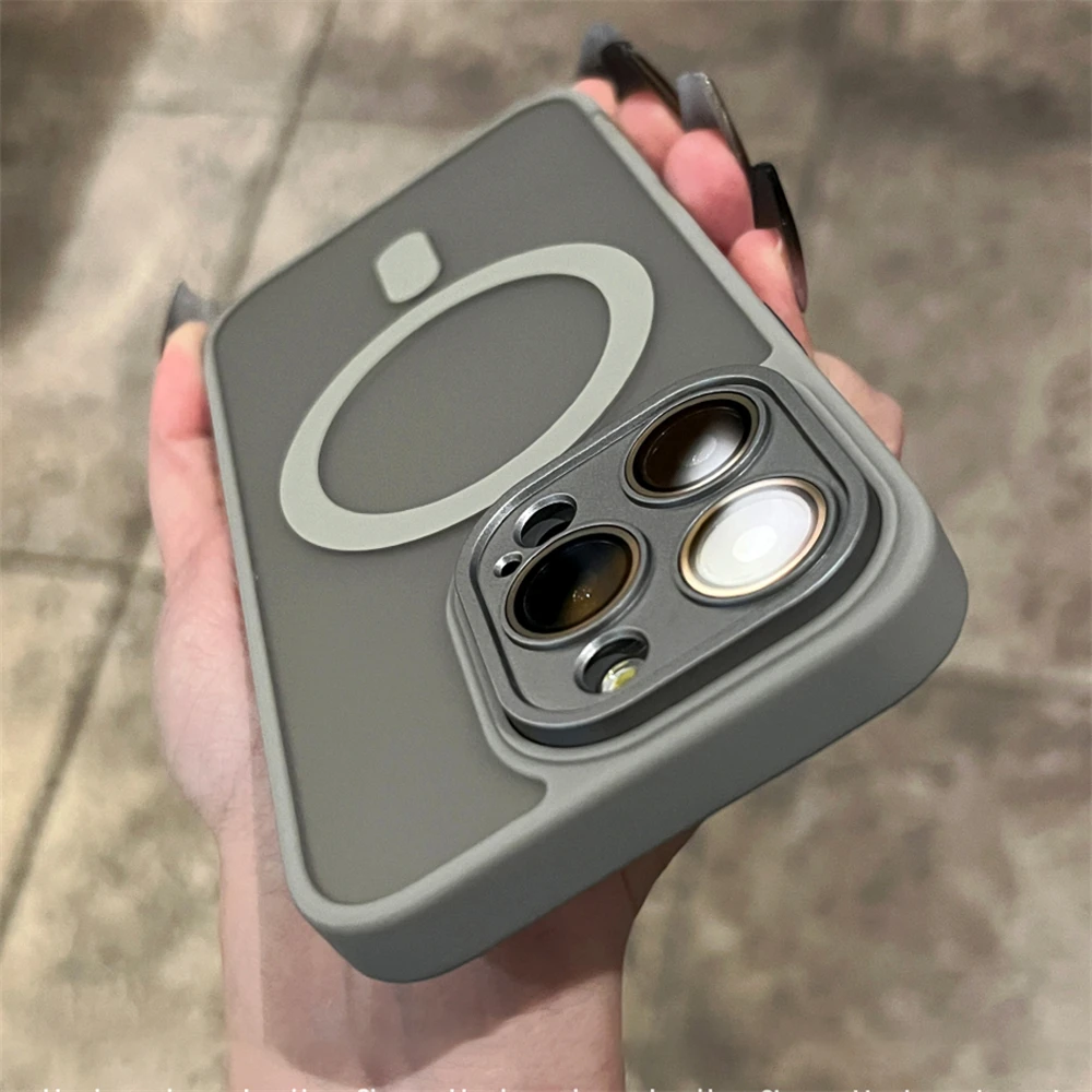 Matte Magnetic Phone Case with Wireless Charge and Camera Protector Bumper Cover