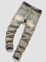 Jeans non extensibles pour hommes, vêtements de travail à jambes droites, style de rue tendance. 2