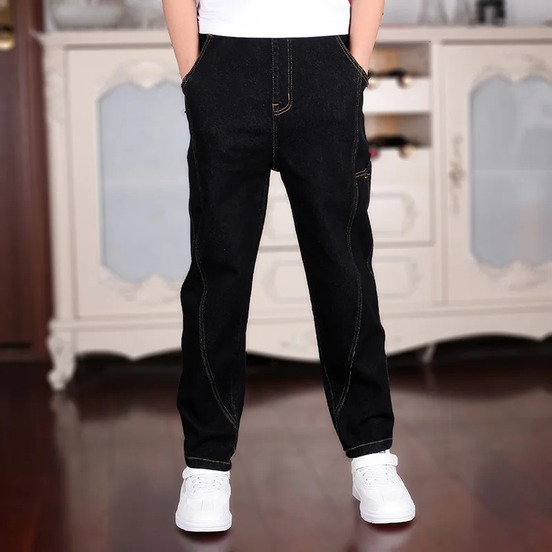 

110-180 Boys Solid Oversized Jeans Teenager Clothes 2022 Spring New Cotton Casual Loose Elastic Waist Pattern Children Pants