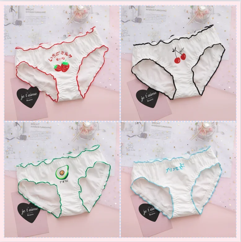 

Female Lingerie Japanese Cotton Pattern Underwear Women Cozy Cute Girls Student Underpants Bread Pant Mid Waist Rolled Hem Brief