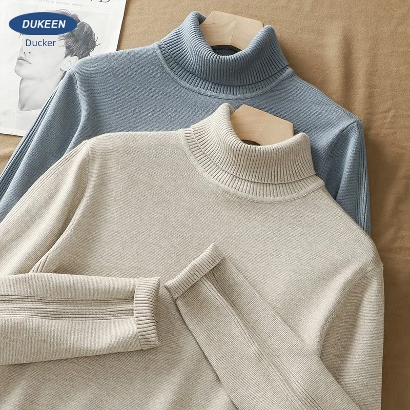 

American HigH Necked Men In Autumn Winter, Trendy Brand For Warmth, Thick And Solid Color Lining, Knit Long Sleeved Sweater