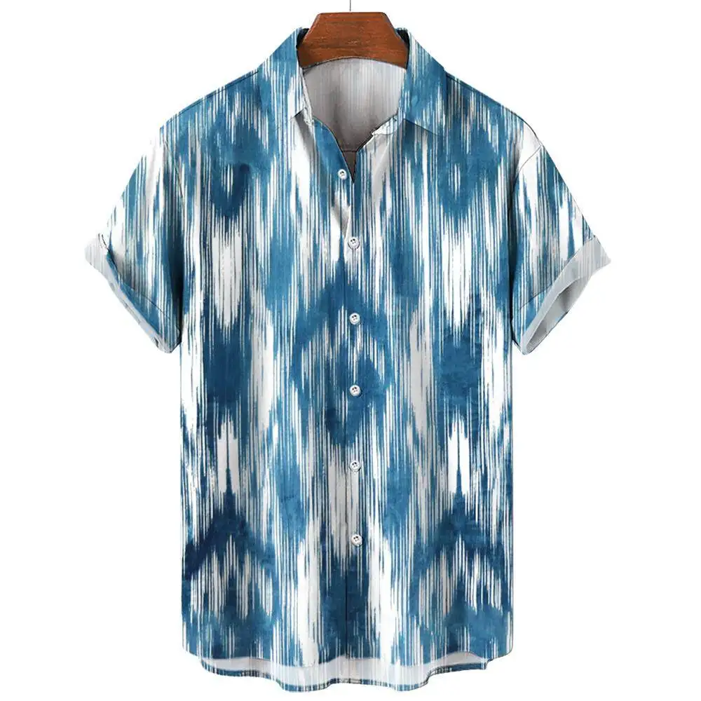 Summer Fashion Irregular Striped Printed Tops Men's Short Sleeve Shirts Casual Business Shirts Daily Street Tops Oversized S-5XL 5