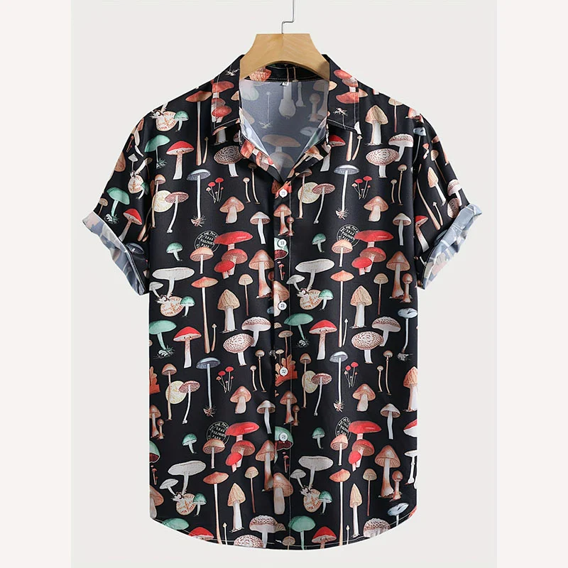 thumbnail image 1 of Camisa con estampado 3D de hongos a la moda para hombre, informal, abotonada, de manga corta, para verano, hawaianas, unisex, 1 of 4