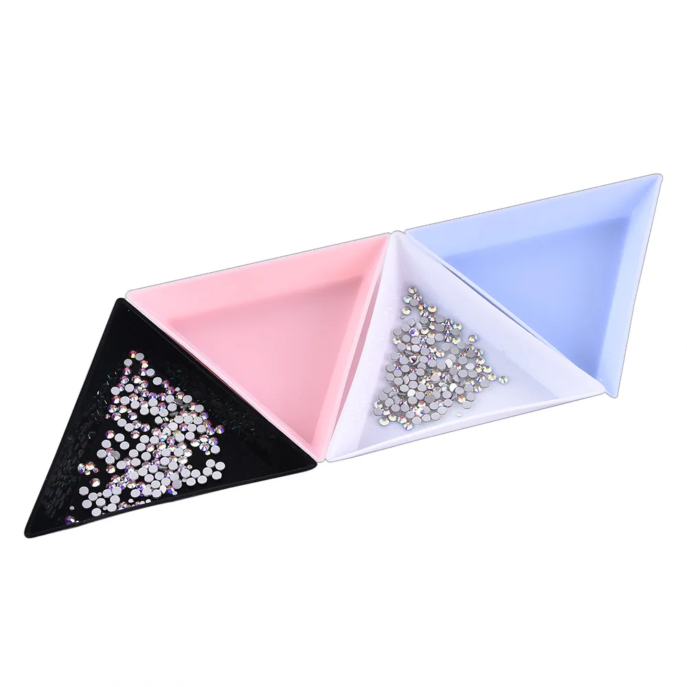 Nail Art Tools Triangle Plastic Rhinestone Storage Box Plate Tray Holder Container Jewelry Glitter Cup DIY Decoration Dotting