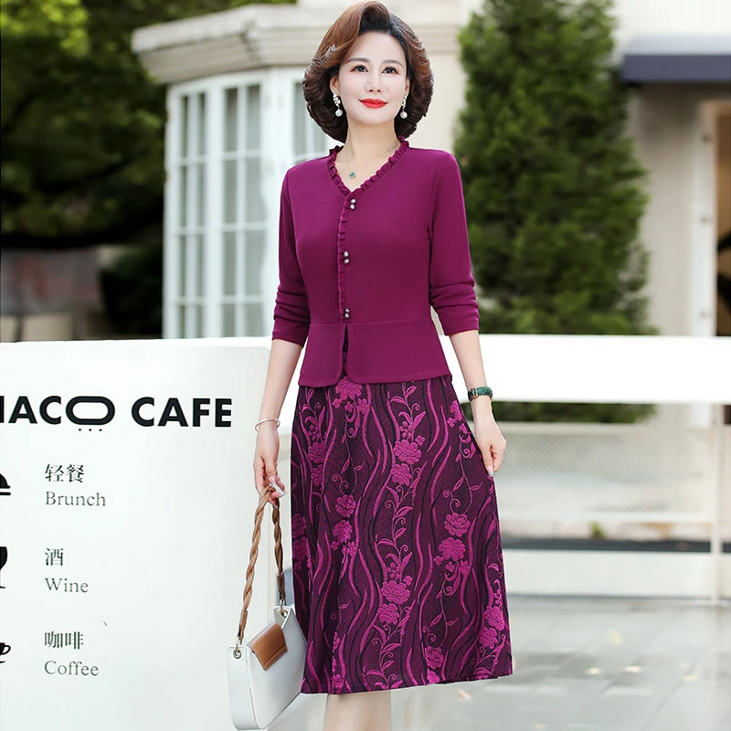 Middle-aged Women's  Midi Dress Woman Dress Vestido De Mujer Femme Robe