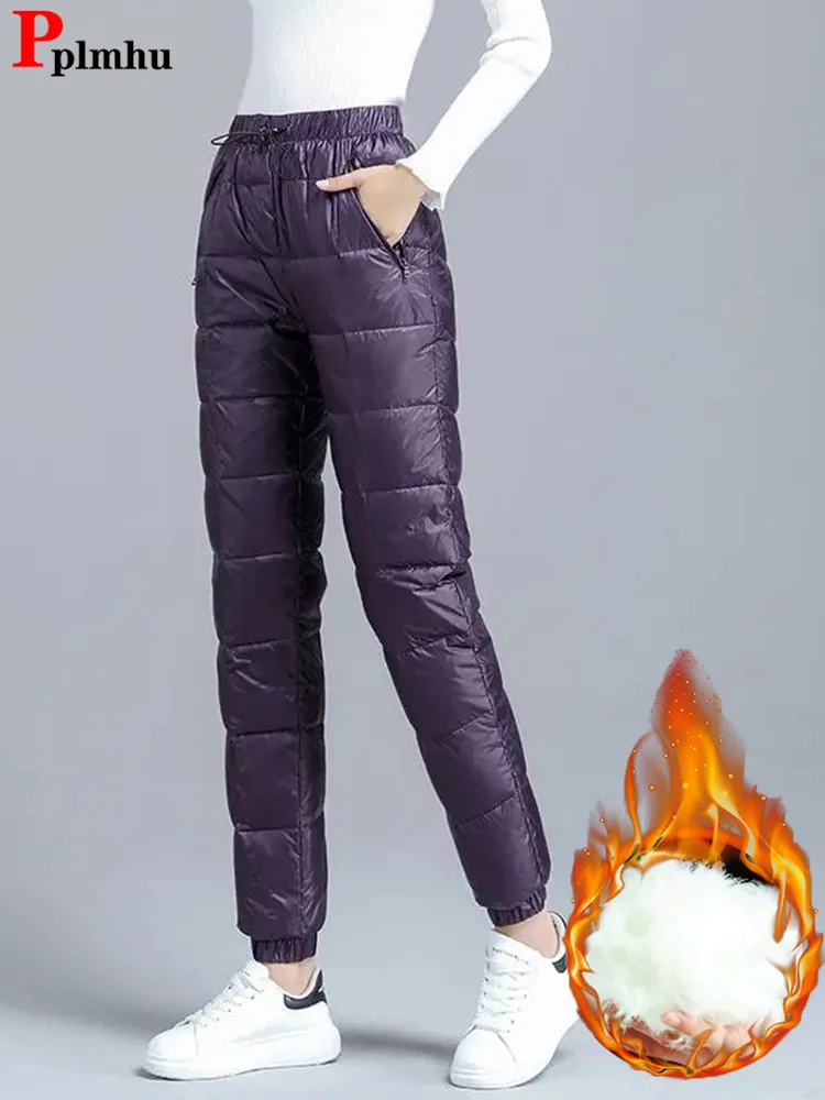 

Winter Down Cotton Sweatpants Women's Warm Thicken Snow Pants High Waist Ultralight Windproof Pantalones Casual Jogger Trousers